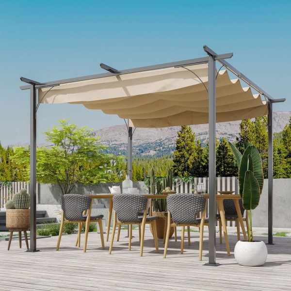 3x3m Outdoor Pergola Metal Gazebo Porch Awning Retractable Canopy Outsunny - Image 2