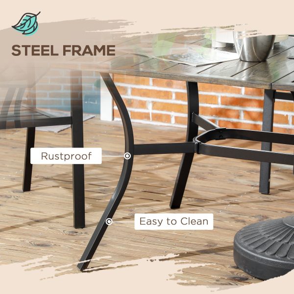 Outsunny Garden Table with Parasol Hole for Patio, Deck, Brown, 150 x 96 x 73cm - Image 4