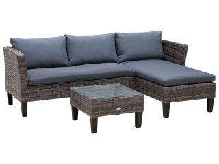 3-Seater Outdoor Garden PE Rattan Furniture Set Grey