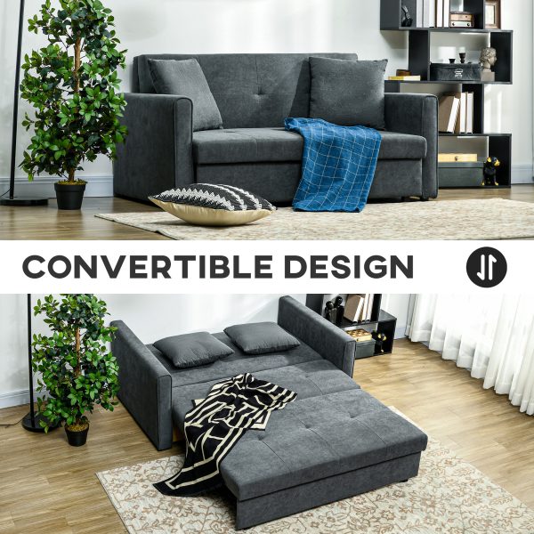 HOMCOM 2 Seater Sofa Bed Convertible Bed Settee with 2 Cushions Storage - Image 3