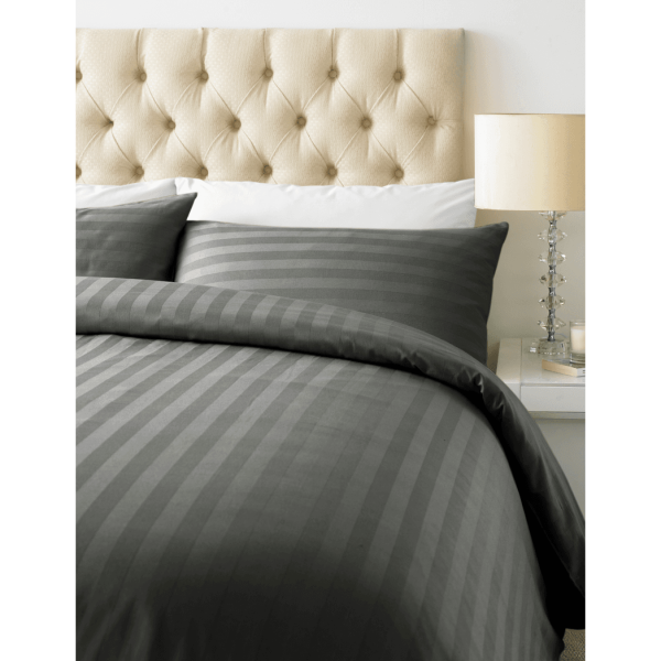 800 TC - Cotton Rich Satin Stripe Duvet Cover Set Steel Grey