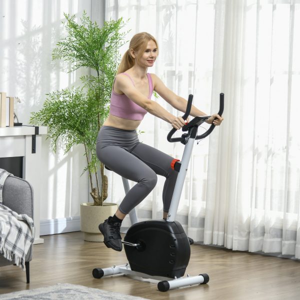 SPORTNOW Exercise Bike with Heart Rate Sensor for Home Use, White - Image 2