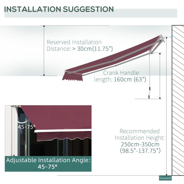 Manual Retractable Awning, 3x2.5 m-Red - Image 8