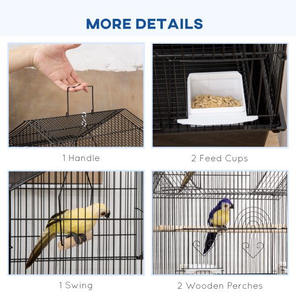 PawHut Metal Bird Cage Small with Perch Food Container Handle for Finch Canary - Image 2