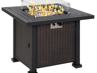 Outdoor Propane Gas Fire Pit Table Wind Screen & Glass Beads, Black Outsunny