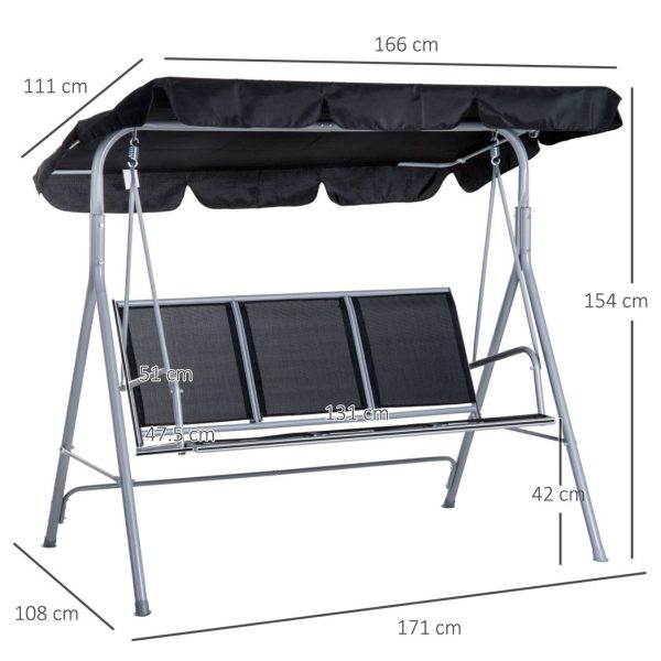 Outdoor 3-Seater Swing Chair-Black - Image 5