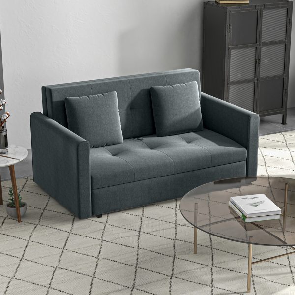 HOMCOM 2 Seater Sofa Bed Convertible Bed Settee with 2 Cushions Storage - Image 2
