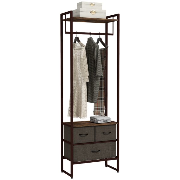 HOMCOM Clothes Hanging Rail with 3 Fabric Drawers Storage Shelves for Hallway
