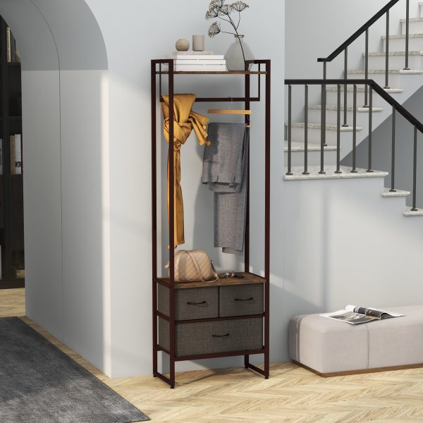 HOMCOM Clothes Hanging Rail with 3 Fabric Drawers Storage Shelves for Hallway - Image 2