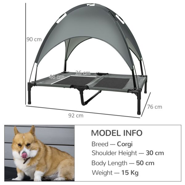 92 cm Elevated Dog Bed Cooling Raised Pet Cot UV Protection Canopy Grey Pawhut - Image 5