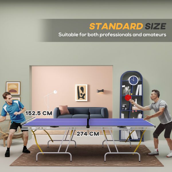 SPORTNOW 9FT Foldable Table Tennis Table with Cover, Net, Paddles, Balls - Blue - Image 4