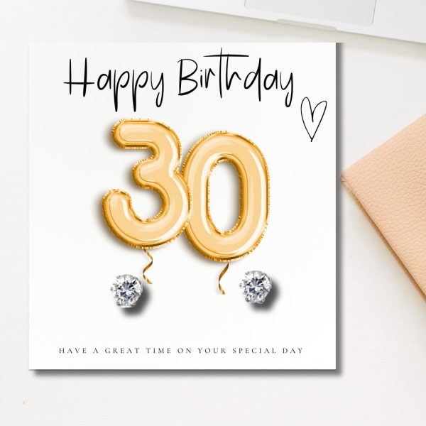 Small 30th Birthday Gold Balloons Gift Hamper - Cubic Zirconia Earrings, Chocolates & Candle - Image 2