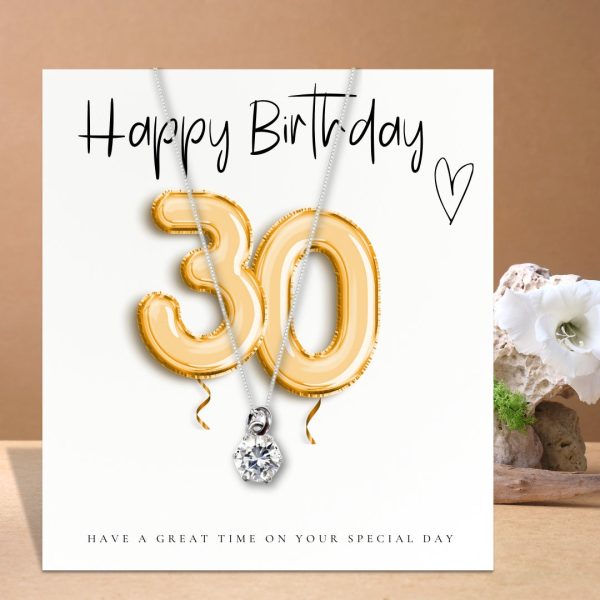 Small 30th Birthday Gold Balloons Gift Hamper - Cubic Zirconia Charm Necklace, Chocolates & Candle - Image 2
