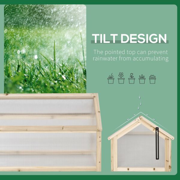 Wooden Cold Frame Greenhouse Garden Polycarbonate Grow House, Natural Outsunny - Image 6