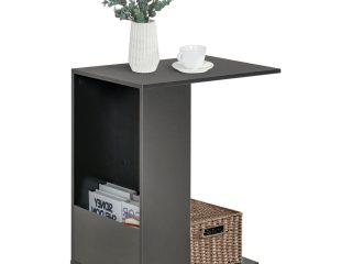 Mobile Sofa Side Table for Laptop Coffee w/ Storage and Casters, Black