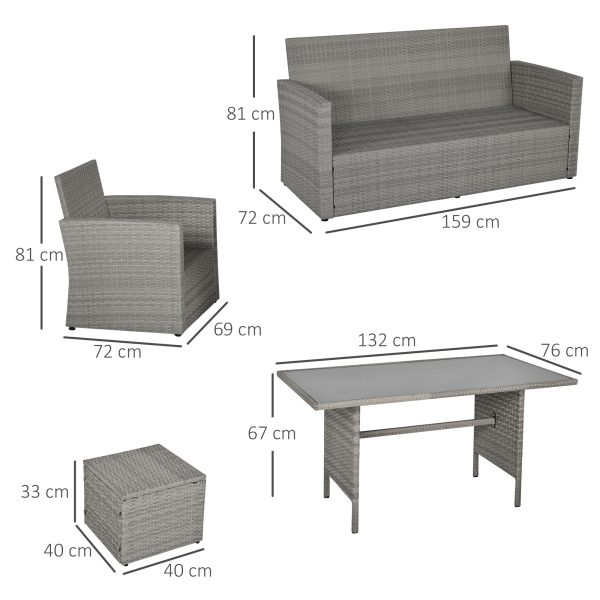 6 PCS Outdoor Rattan Sofa Furniture Sets with Footstool Cushions Grey Outsunny - Image 5