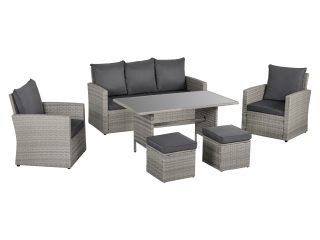 6 PCS Outdoor Rattan Sofa Furniture Sets with Footstool Cushions Grey Outsunny