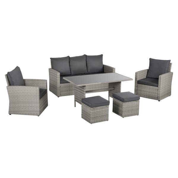 6 PCS Outdoor Rattan Sofa Furniture Sets with Footstool Cushions Grey Outsunny