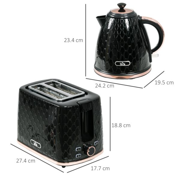 HOMCOM Kettle and Toaster Set 1.7L Fast Boil Kettle & 2 Slice Toaster Set Black - Image 3