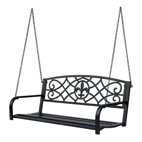 Steel Fleur-de-Lis Design Porch Swing Seat Bench with Chains