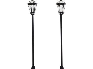 2 PCS LED Garden Lights Lamp Post Solar Powered Lantern black