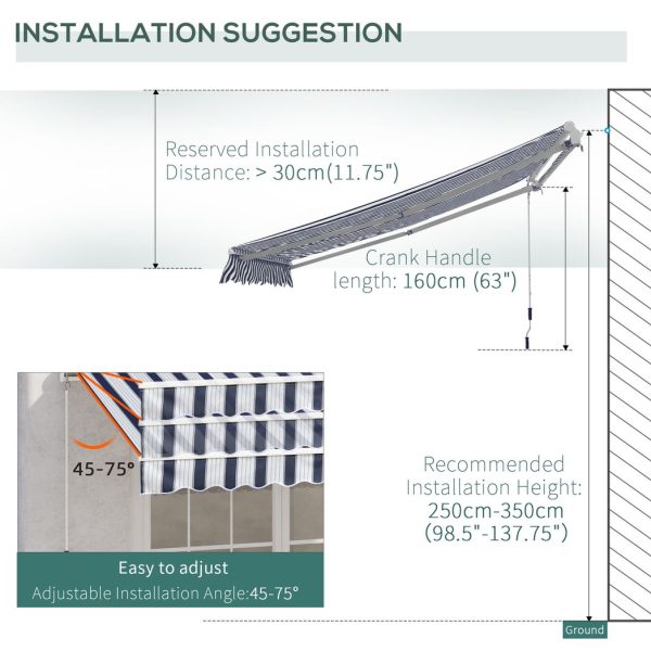 Manual Retractable Awning, size (3m x 2.5m)-Blue/White - Image 8
