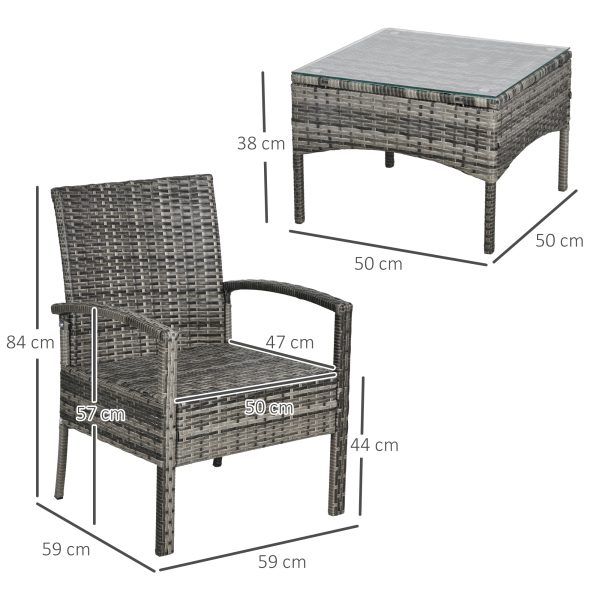 Outsunny 3PC Garden Rattan Bistro Set Balcony Dining Table Chair Mixed Grey - Image 5