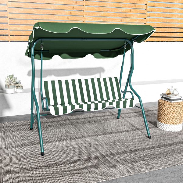 Outsunny 3-person Garden Swing Chair w/ Adjustable Canopy, Green Stripes - Image 7
