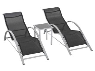 3 Pieces Lounge Chair Set Garden Sunbathing Chair w/ Table Black Outsunny