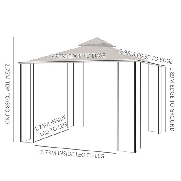 Metal Gazebo With Sides Beige  3m x 3m Waterproof Gazebo - Image 5