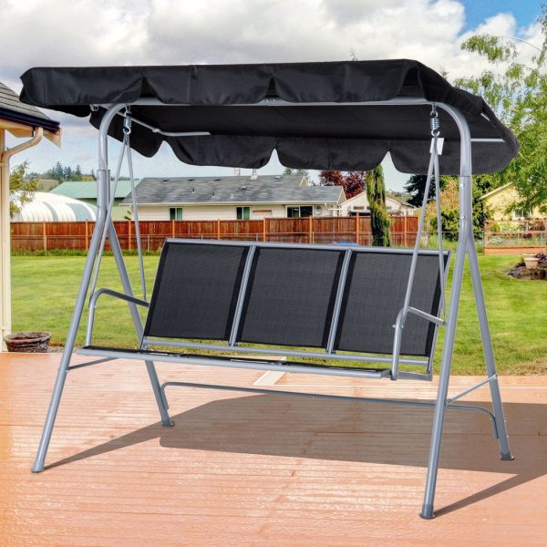 Outdoor 3-Seater Swing Chair-Black - Image 2