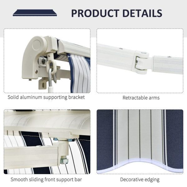 Manual Retractable Awning, size (3m x 2.5m)-Blue/White - Image 6