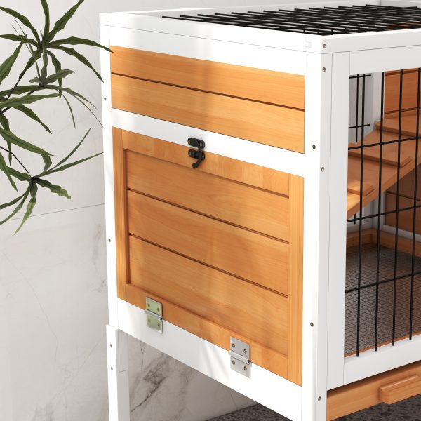 PawHut Wooden Rabbit Hutch, Small Animal House with Removable Tray,Openable Roof - Image 8