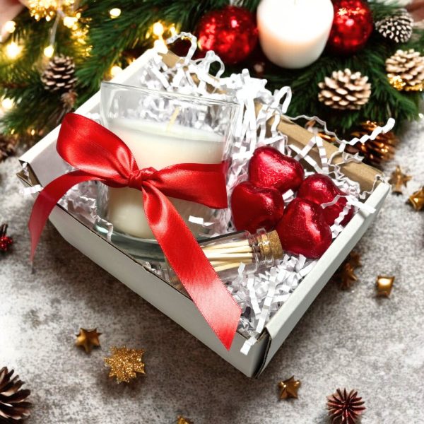 Red Ribbon Candle Gift Set for Christmas, Valentines, Birthday or Anniversary