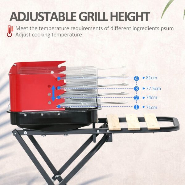 Foldable Charcoal Barbecue Grill W/ Wheels-Red & Black - Image 3