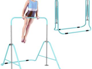 HOMCOM Kids Gymnastic Bar with Adjustable Height, Foldable Training Bar - Blue