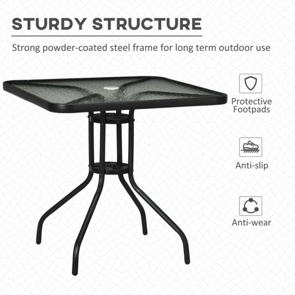 Square Patio Table, Tempered Glass Top Garden Dining Table 76 x 76cm Outsunny - Image 6