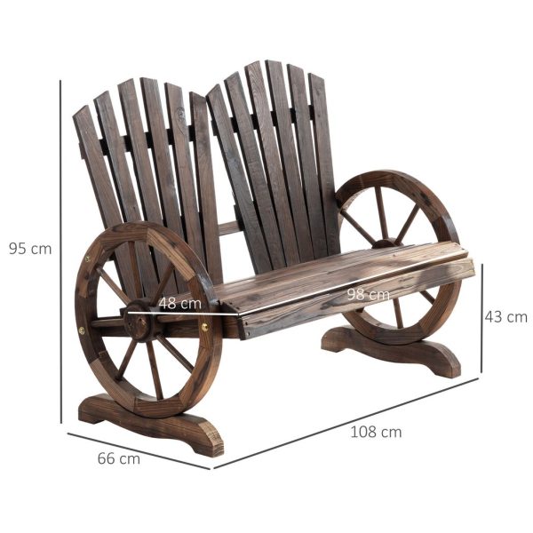 2 Seater Garden Bench w/ Wheel-Shaped Armrests Carbonized colour Outsunny - Image 5