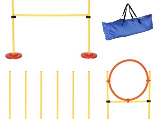 Portable Pet Agility Training Obstacle Set for Jumping Pole,Ring,Turnstile poles