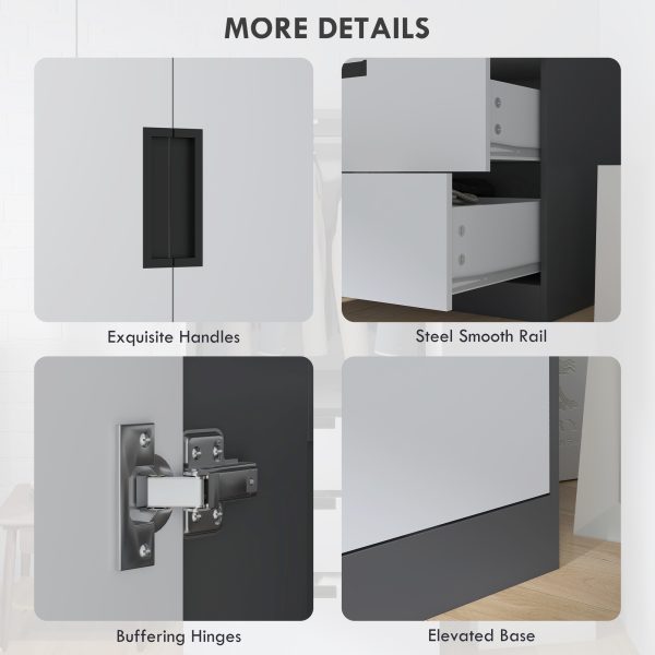 HOMCOM 2 Door Wardrobe Grey Wardrobe with 3 Drawer and Hanging Rod for Bedroom - Image 5