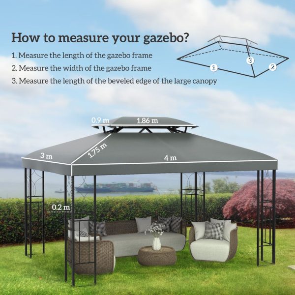 3x4m Gazebo Replacement Roof Canopy 2 Tier Top UV Cover Patio Deep Grey - Image 5