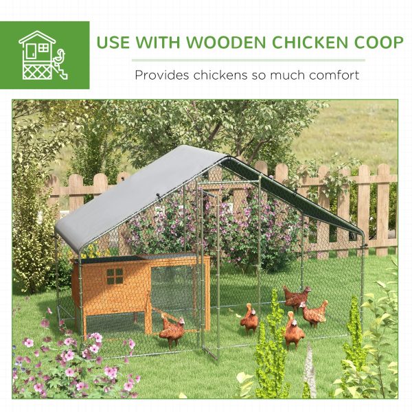 PawHut Walk In Chicken Run Large Galvanised Chicken Coop with Cover - Image 3