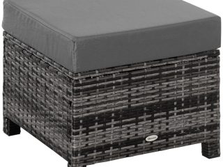 Rattan Footstool Ottoman w/Padded Cushion Outdoor 50x50x35 cm Grey