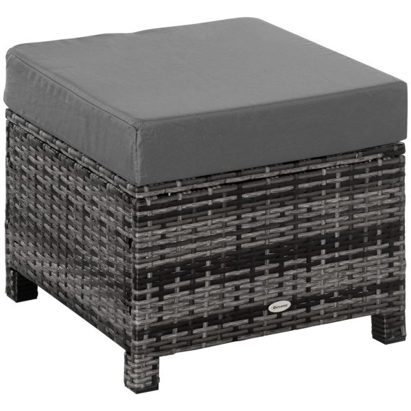 Rattan Footstool Ottoman w/Padded Cushion Outdoor 50x50x35 cm Grey