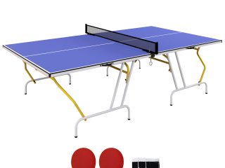SPORTNOW 9FT Foldable Table Tennis Table with Cover, Net, Paddles, Balls - Blue