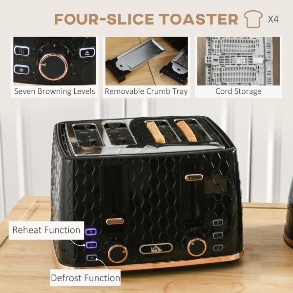 HOMCOM 1.7L Kettle and Toaster Set with Defrost, Reheat and Crumb Tray, Black - Image 5