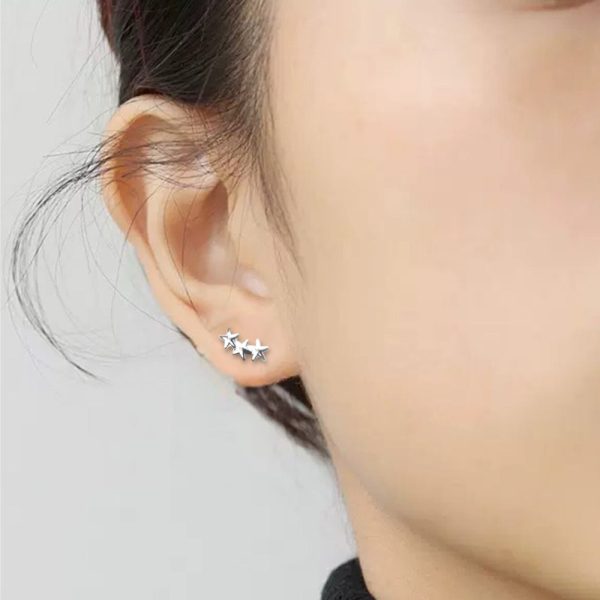 Triple Star Silver Stud Earrings - Image 2