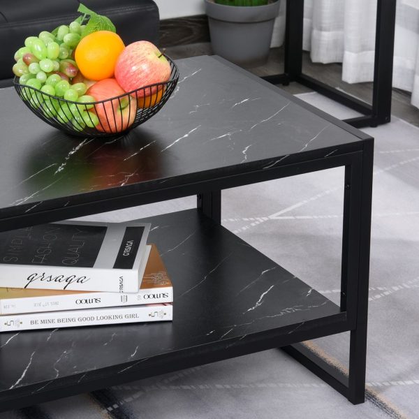 Two-Tier Laminate Marble Print Coffee Table Metal Frame Elegant Style - Image 7