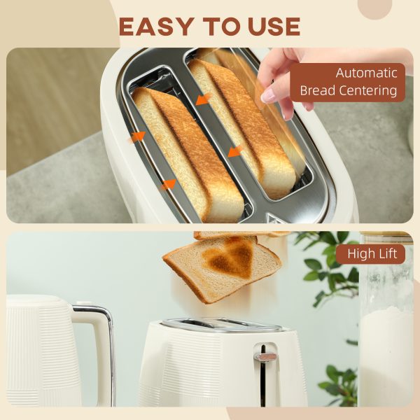 HOMCOM 1.7L Fast Boil Electric Kettle and 2 Slice Water Toaster Set, Cream - Image 8