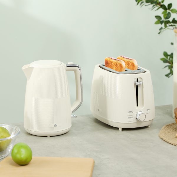 HOMCOM 1.7L Fast Boil Electric Kettle and 2 Slice Water Toaster Set, Cream - Image 2